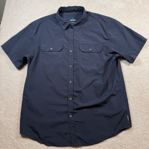 Prana Mens X-Large Short Sleeve Button Up Shirts Plaid Solid Lot of 2 - Picture 4 of 7